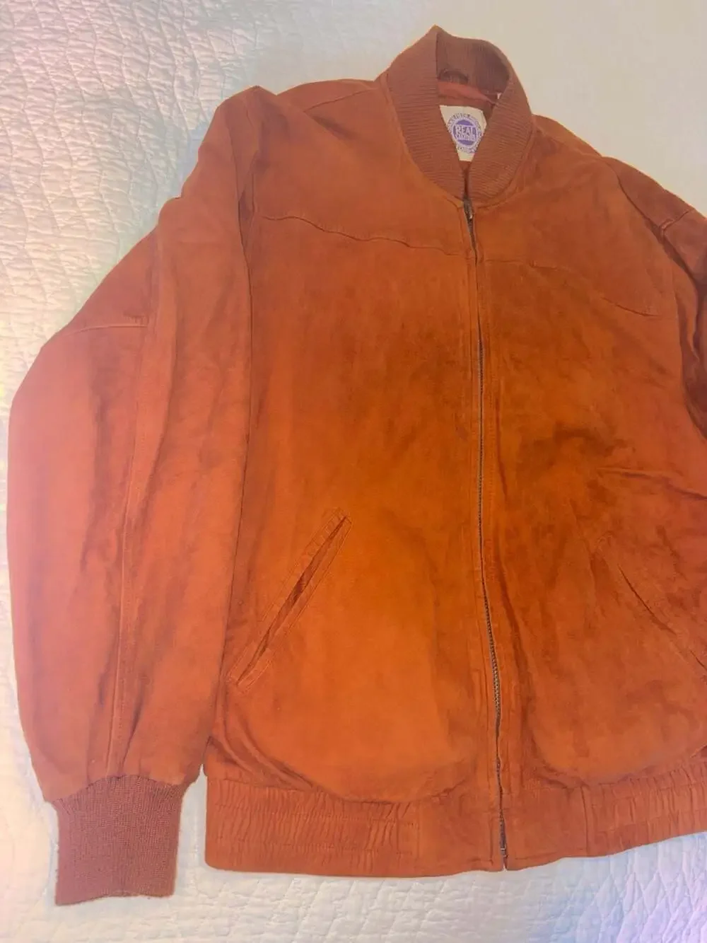 Real Clothes Vintage Brown Suede Leather Bomber Jacket Korea Men’s Large L
